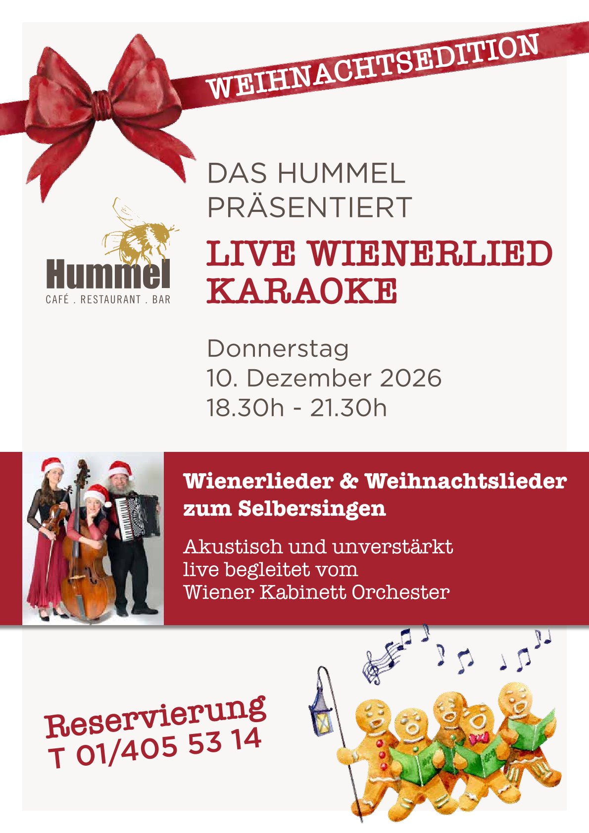 Live Wienerlied Karaoke Weihnachtsedition im Café Hummel am 10. Dezember 2026
